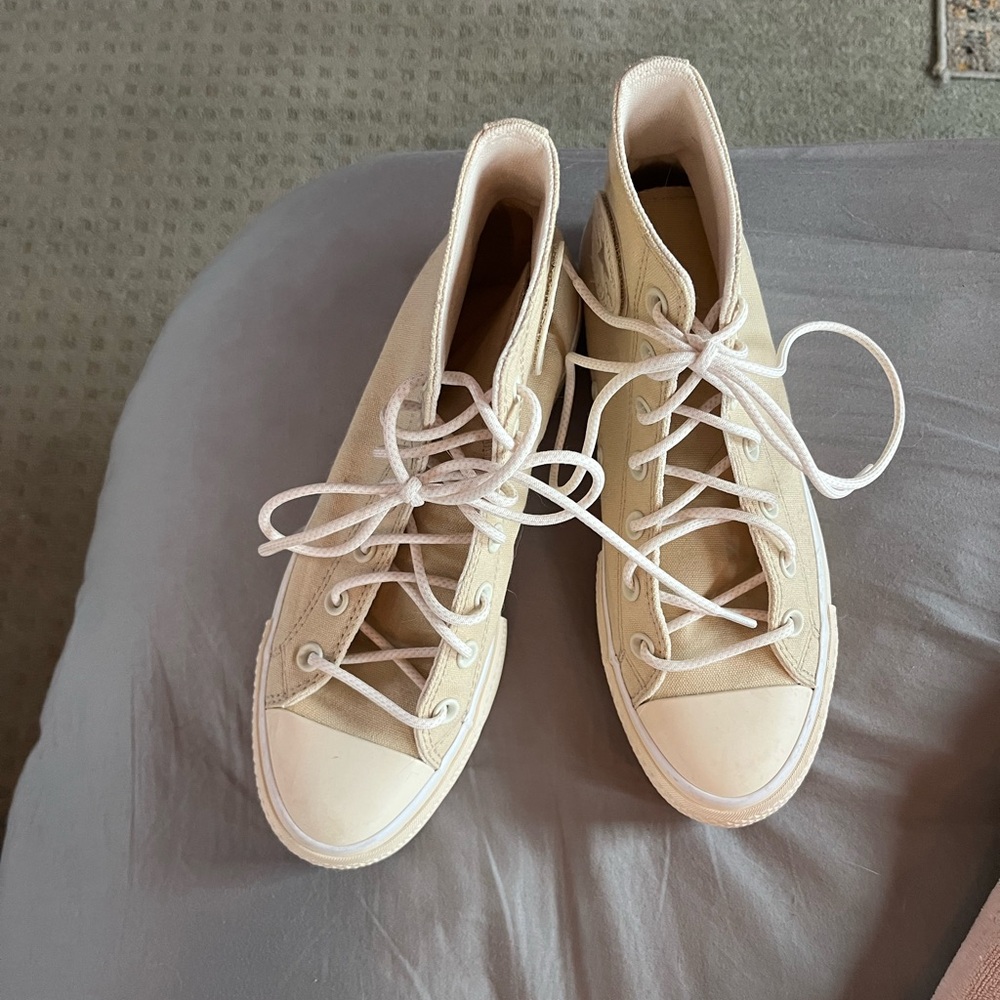 Converse High-Top Canvas Sneakers in Cream